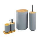 Kit Conjunto Para Banheiro Com 5 Peças Bambu Life Nobre - Cinza