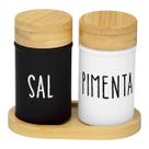 Kit Conjunto Porta Temperos Condimentos Saleiro E Pimenteiro Em Vidro 2 Peças Com Suporte De Bambu