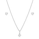 Kit Conjunto Prata 925 Colar + Brincos Ponto de Luz Coração Zircônia Delicado