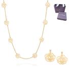 Kit Conjunto Presente Feminino Rommanel Colar + Brincos Rosas Vazadas + Embalagem