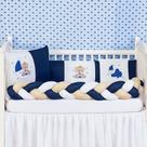 Kit Conjunto Protetor De Berço Trança Ursinho Lua 6 Peças Lançamento Menina Menino