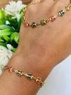 kit conjunto pulseira e brinco com borboletas de pedras coloridas