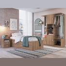 Kit Conjunto Quarto Cama Solteiro 80 4 Portas Mesa de Cabeceira Guarda Roupa Espelho Marrom Madeira