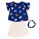 Kit Conjunto Shorts E Bata Estampada E Faixa De Cabelo