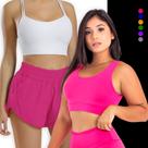 KIT conjunto TOP ALÇA MÉDIA bojo Short TACTEL FEMININO Corrida Academia 1073