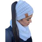 Kit Conjunto Touca Rabo De Cavalo Com Furo Cabelo + Cachecol Liso Maxi Gola De Lã Tricot Outono Inverno Elegante Kit Conjunto Touca Rabo De Cavalo Com Furo Cabelo + Cachecol Liso Maxi Gola De Lã Tricot Outono Inverno Elegante