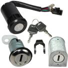 Kit conjunto travas chave ignição Pop100 2007 a 2015 contato trava guidão banco 3 peças