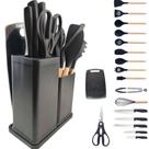 Kit Conjunto Utensílios Cozinha Silicone Faca Tábua 19 Pçs Preto luxo