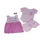 Kit Conjunto Vestido Bebe Body e Shorts Menina Estampas Bordadas