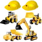 Kit Construção 4 Carrinhos Caminhão e Escavadeiras + Capacete