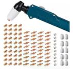 Kit Consumíveis Tocha Corte Plasma PT31: 40 Bico Longo - 40 Eletrodo Longo - 10 Anel Difusor - 10 Bocal Cerâmico Kit Consumíveis Tocha Corte Plasma PT31: 40 Bico Longo - 40 Eletrodo Longo - 10 Anel Difusor - 10 Bocal Cerâmico