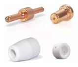 Kit Consumíveis Tocha Plasma PT31: 15 un. Bico Longo - 15 un Eletrodo Longo - 15 un Anel Difusor Cerâmico. - 10 un Bocal Kit Consumíveis Tocha Plasma PT31: 15 un. Bico Longo - 15 un Eletrodo Longo - 15 un Anel Difusor Cerâmico. - 10 un Bocal
