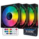 Kit Cooler Fan Hayom, RGB, 3x 120mm, Controladora, Preto - FC1308 Kit Cooler Fan Hayom, RGB, 3x 120mm, Controladora, Preto - FC1308