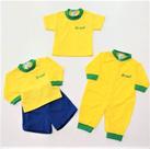 KIT COPA - Conjunto do Brasil - Camiseta e Short Infantil e Macacão Longo - Tamanho P / M / G