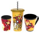 Kit Copo 320mL Copo Shake com Canudo e Caneca Homem de Ferro