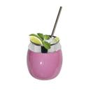 Kit Copo 650ml Coco Alumínio + Canudo Inox Drinks Gin Rosa