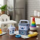 Kit copo bebe mini marmita stitch 280ml 440ml tampa alça bico rigido divisoria