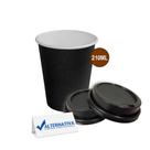 Kit copo biodegradavel 210ml preto com tampa 50unidades