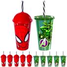 Kit Copo Homem Aranha e Hulk Infantil com Canudo 5 de Cada