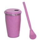 Kit Copo Liso e Bomba Metal Colorido Terere Térmico Rosa Pig
