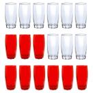 Kit Copo Vidro 370ml 9 Vermelho / 9 Transparente Florida