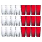 Kit Copos de Vidro 320ml 12 Vermelho / 12 Transparente Texas