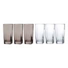 Kit Copos de Vidro 320ml 3 Transparente / 3 Cinza Texas Agua