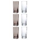 Kit Copos de Vidro 320ml 3 Transparente / 3 Cinza Texas Agua