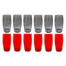 Kit Copos de Vidro 370ML 6 Vermelho + 6 Cinza Suco Água Drinks