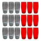 Kit Copos de Vidro 370ml 9 Vermelho / 9 Cinza Florida