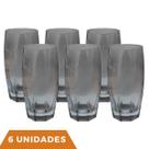 Kit Copos de Vidro 370ml Cinza Florida Agua Suco Vinho 6 Un