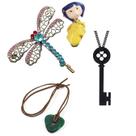 Kit Coraline Chave Botão, Medalhão e Presilha