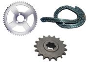 Kit coroa/corrente/pinhão 17D de transmissão mini moto 49cc