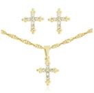 Kit Corrente Feminina Cruz Cravejada Ouro 18k Joia