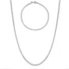 Kit Corrente + Pulseira Banhado Prata 925 Masc Fina Grumet