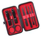 Kit Cortador de Unha Portátil em Aço Inox - Manicure Estojo Preto Masculino Cuticula Tesoura 7 Peças