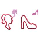 Kit Cortador Doce Impresso Barbie Silhueta Cabeça Busto e Sapato Salto Alto Fashion