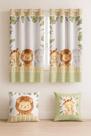 Kit Cortina 2m + 2 Capa De Almofada Decoração Quarto Infantil - Mundo Safari