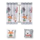 Kit Cortina 2m +2 Capa De Almofada Decoração Quarto Infantil