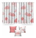 Kit Cortina + 3 Capas Almofadas Infantil Nuvem Rosa Mod 04 Kit Cortina + 3 Capas Almofadas Infantil Nuvem Rosa Mod 04