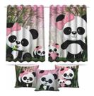 Kit Cortina + 3 Capas Almofadas Infantil Panda Rosa Kit Cortina + 3 Capas Almofadas Infantil Panda Rosa