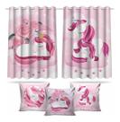 Kit Cortina + 3 Capas Almofadas Infantil Unicórnio Mod 02