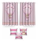 Kit Cortina + 3 Capas Almofadas Infantil Ursinha Baloeira