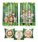 Kit Cortina Infantil Safari Baby + 3 Capa De Almofada Kit Cortina Infantil Safari Baby + 3 Capa De Almofada