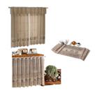 Kit Cortinas de Renda Janela e Pia com Caminho Para Mesa Lindo Nude Café
