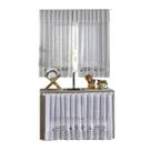 Kit Cortinas Para Janela da Cozinha e Pia Renda Branca Estampa Bule Café