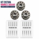 Kit Costura Bobinas e Agulhas Maquina 3 Bobinas 10 Agulhas