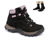 Kit Coturno Adventure Feminino Couro Trilha Macio + Meia