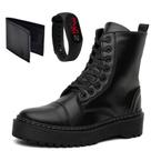 Kit Coturno Ec Shoes com Cadarço Sola Reta Tratorada com Relógio e Carteira Kit Coturno Ec Shoes com Cadarço Sola Reta Tratorada com Relógio e Carteira