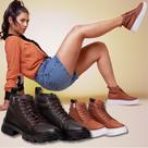Kit Coturno Feminino Caramelo + Bota Tratorada Marrom: Uma Combinação Rústica E Elegante.